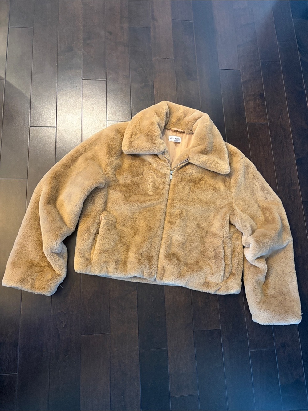 Steve Madden Cropped Faux Fur Jacket in Camel